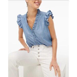 J. Crew Factory Blue Ruffle Sleeve Blouse